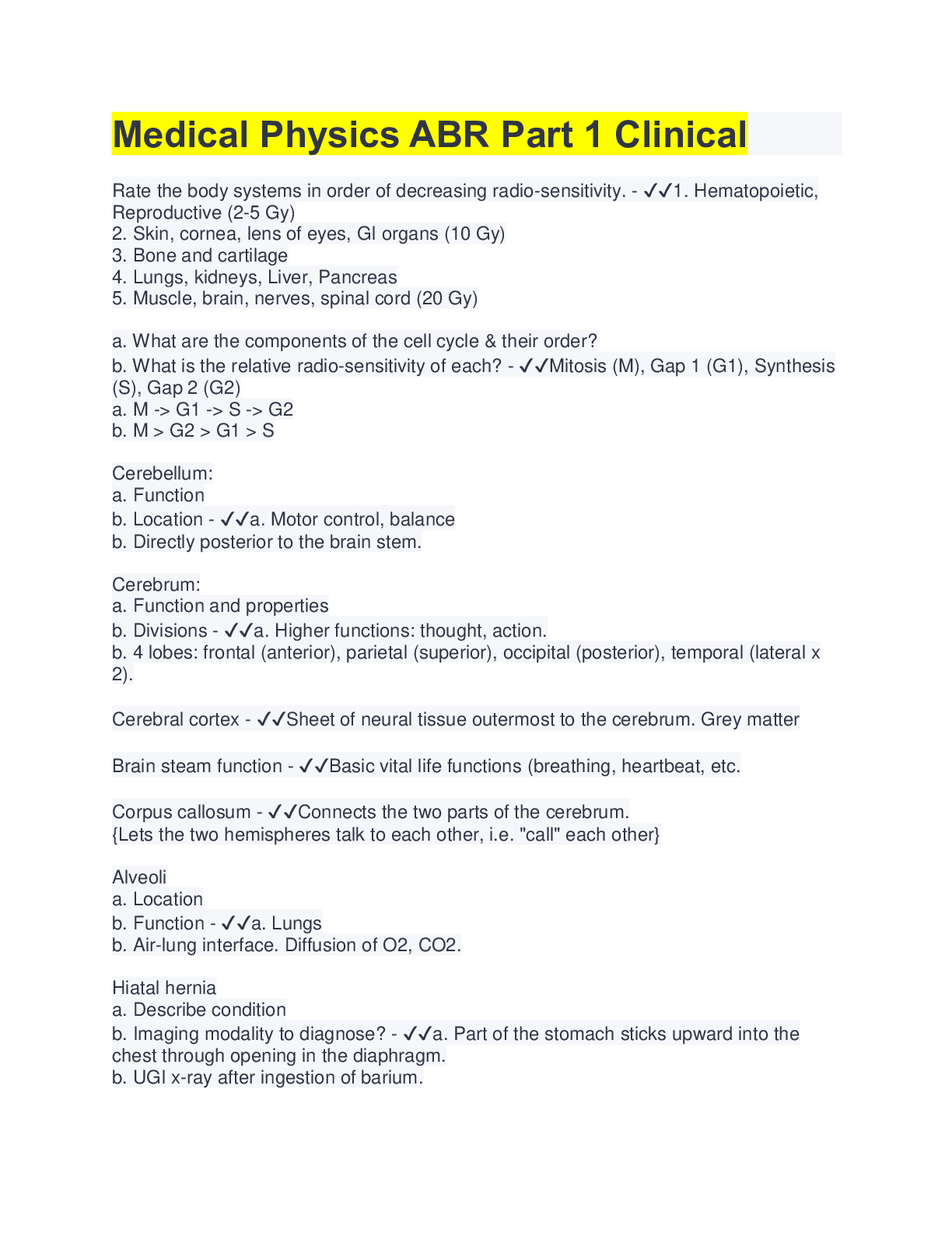 Medical Physics ABR Part 1 Clinical ( with questions & 100% verified
